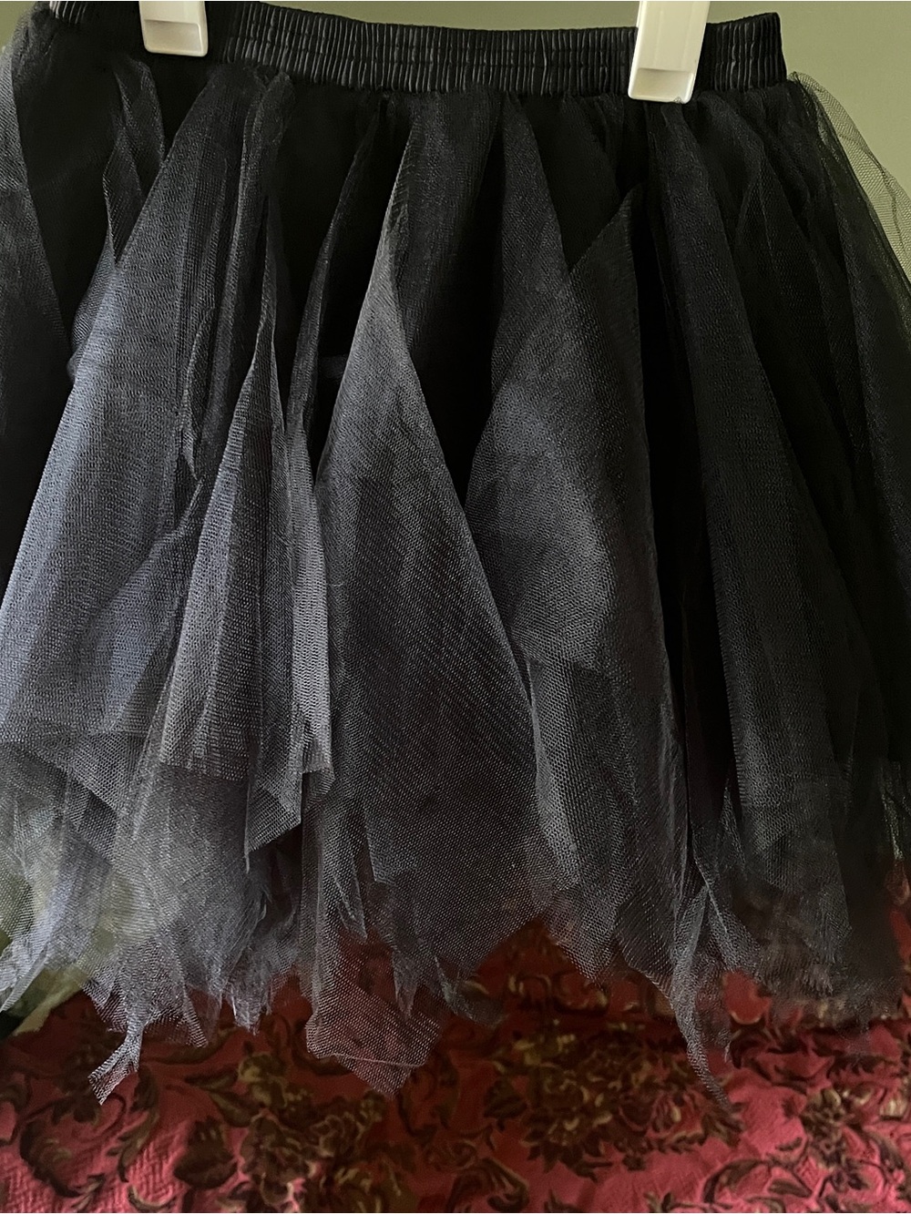 Women's Black Layered Tulle Mini Skirt with Elastic Waistband